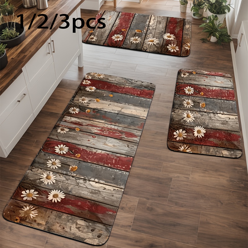 Home Bathroom Cleaning Machine - VIKAMA Farmhouse Wood-Grain Jasmine Kitchen Rug