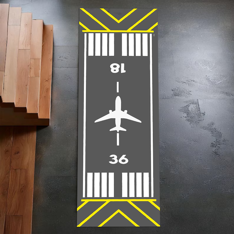 Jet Home Bathroom - Gray Runway Airplane Rug Pilot Themed
