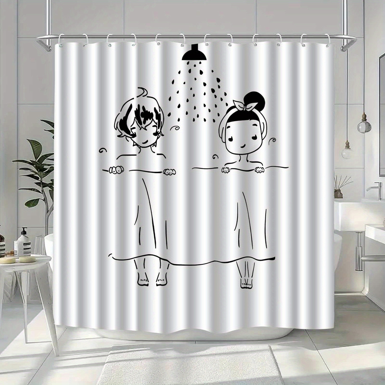 Home Bathroom Scene - Shower Curtain 1pc Modern Minimalist Cartoon
