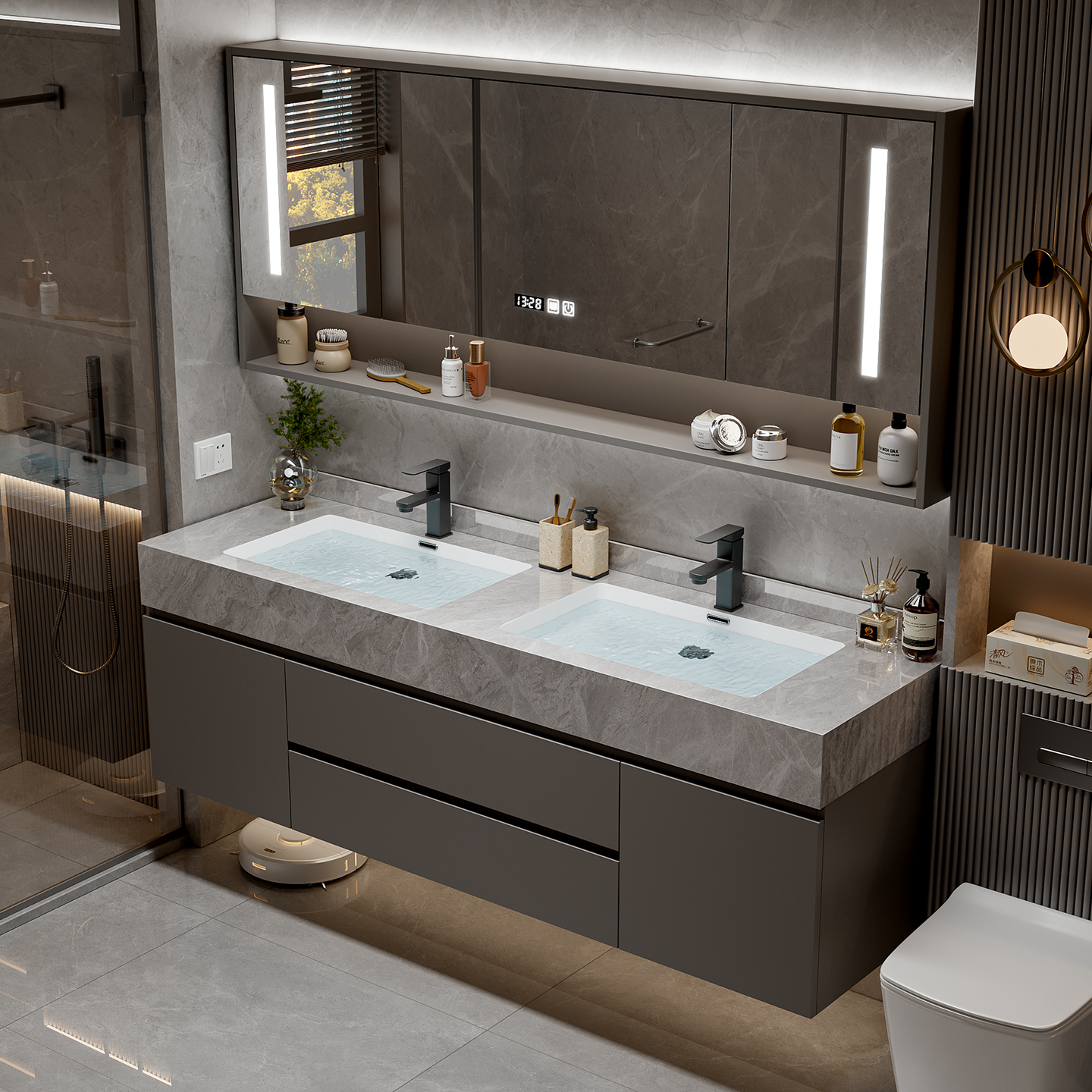 Home Bathroom Partition Wall - Makeup Organizer Cupboard Storage Perfume Partitions
