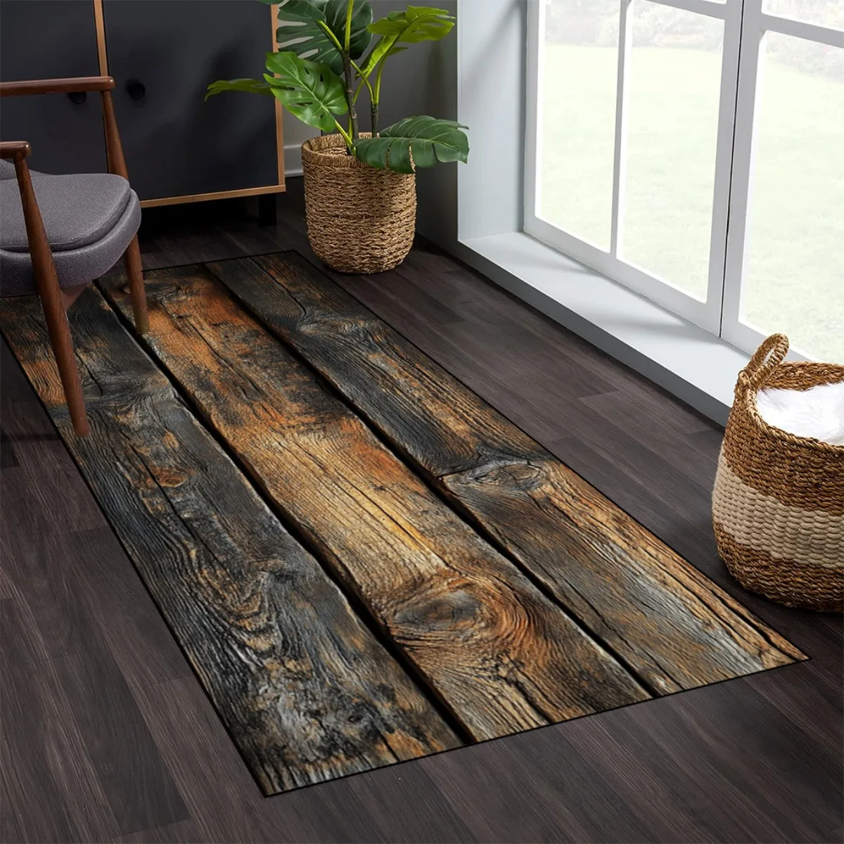 Home Bathroom Cleaning Machine - VIKAMA Vintage Wood-Grain Carpet - Durable