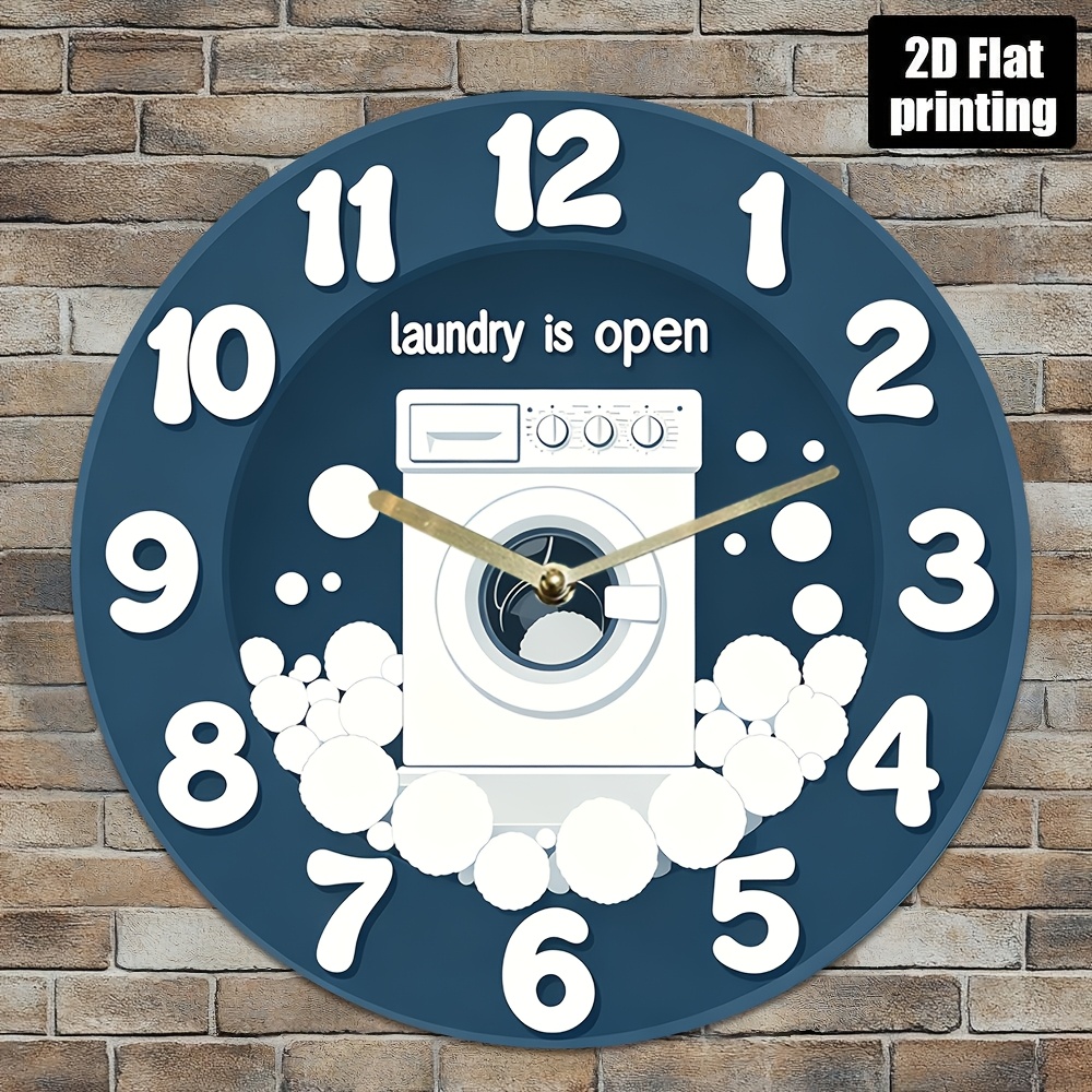 Home Bathroom - 1pc Noiseless Hanging Clock, with Laundry