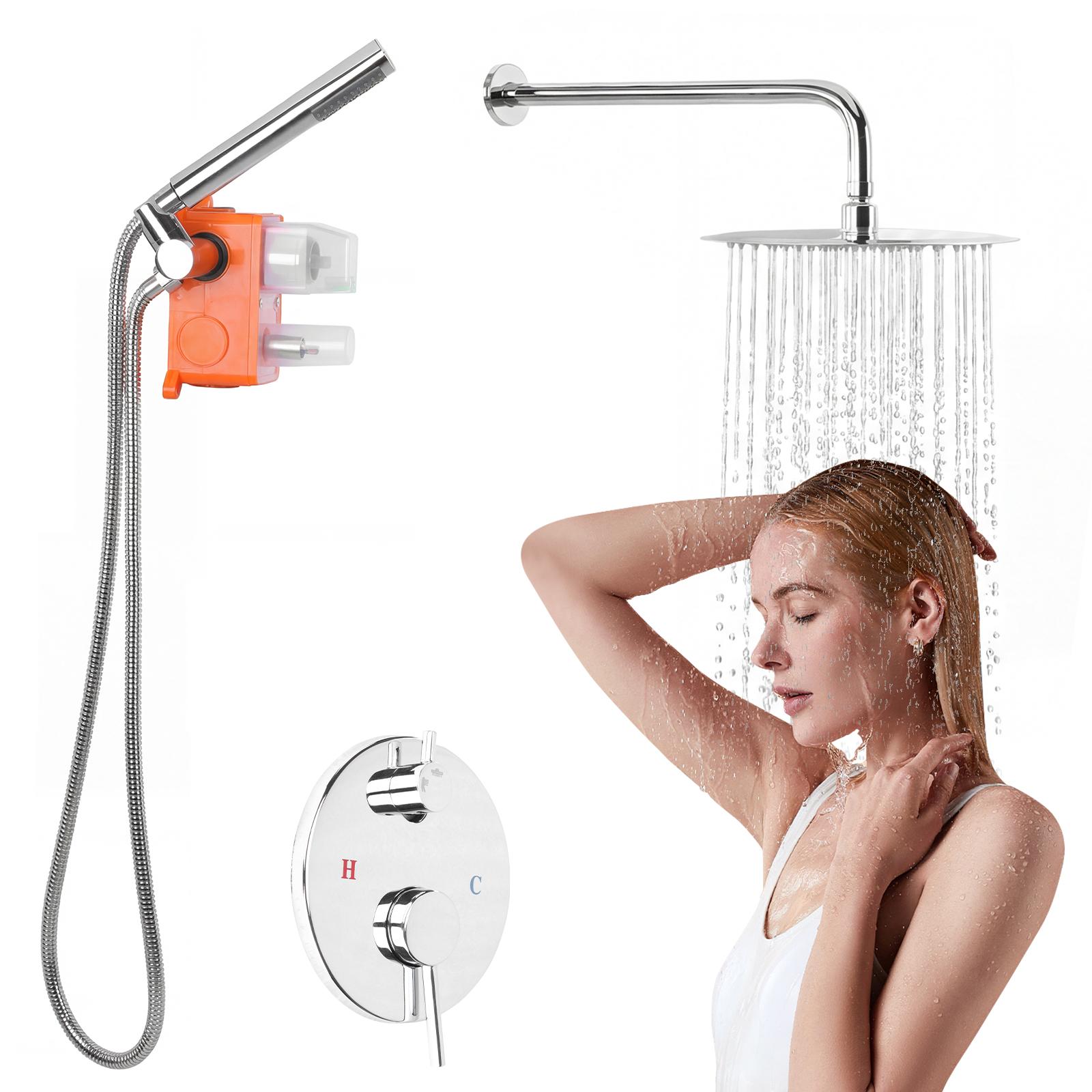 Home Bathroom - Ceiling Rainfall Shower Head System with