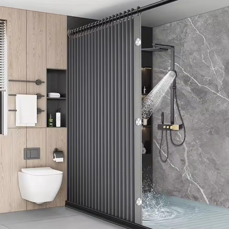 Home Bathroom Decor - 【Fashionable】Foldable Magnetic Shower Curtain Waterproof Bathroom