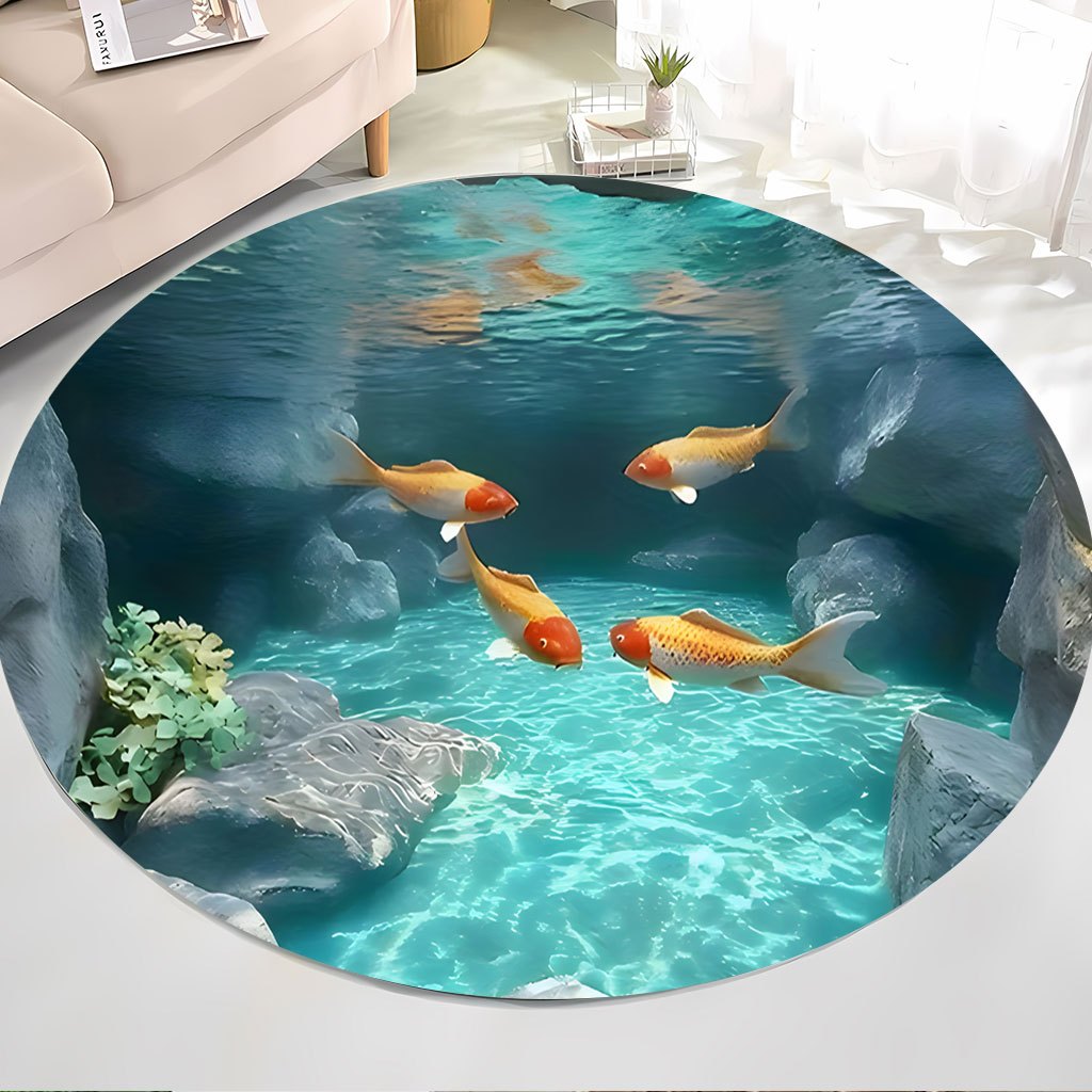 Koi Fish Pond Round Rug Fleece - Home Bathroom Scene recensie en prijs