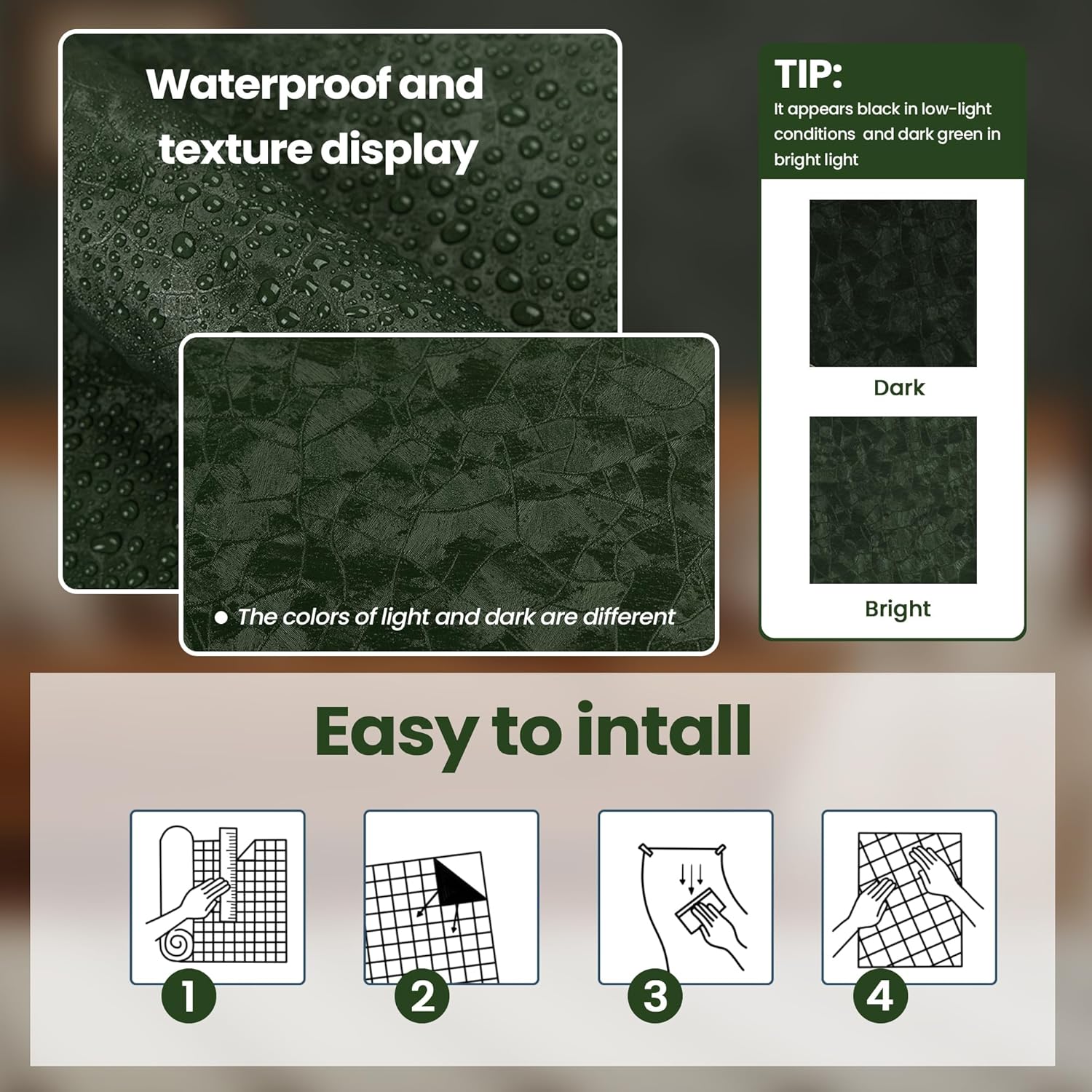Dark Green Peel and Stick Wall - Home Bathroom Products recensie en prijs